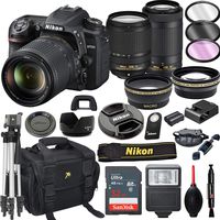 Nikon D7500 DSLR Camera with 18-140mm VR and 70-300mm VR Lenses + 32GB Card, Tripod, Flash, and More (21pc Bundle)