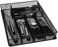 Flatware Drawer Organizer - Slip Resistant Kitchen Tray with 6 Sections to Neatly Arrange Cutlery and Serving Utensils. Also Great to Keep Your Desk Drawer and Office Supplies Well Organized (Black)
