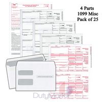 1099 misc Forms 2019, 4 Part Laser Tax Forms Kit for 25 Vendors and Self-Seal Envelopes, Pack of Federal/State Copy's, 1096's -Great for QuickBooks and Accounting Software, 2019 1099 MISC
