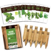Herb Garden Seeds for Planting - 10 Culinary Herb Seed Packets Kit, USDA Certified Organic Seeds Non GMO Heirloom, Plant Markers, Wood Gift Box - Gardening Gifts for Gardeners