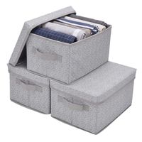 GRANNY SAYS Storage Bins for Shelves with Lids and Handles, Rectangle Storage Basket, Gray, Medium, 3-Pack