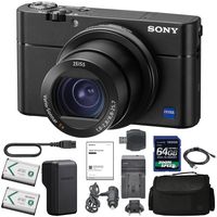Sony Cyber-Shot DSC-RX100 V  Digital Camera + Sony NP-BX1/M8 Battery Spare NP-BX1 Battery, 64gb SDXC 1200x Card, Reader, Case, AC Adapter Bundle Kit - International Version