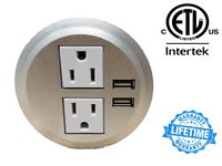Desktop Power Grommet Outlet Data Center, 2" or 3" Hole No Drilling Required, 2 Outlet W/2 USB Ports(FREE RETURN) (SILVER - 3" (6ft Power Cord))