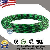 225FWY 5 FT 1/16" 1.5mm Black Green Expandable Wire Cable Braided Sleeving Sheathing Loom Tubing US