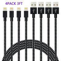 IDiSON 4Pack 3ft Apple MFi Certified iPhone Lightning Cable Braided Nylon Fast Charger Cable Compatible iPhone 11 Pro X XR XS MAX 8 Plus 7 6s 5s 5c Air iPad Mini iPod (White Black)