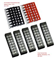 Cofufu 5 Pcs Dual Row 8 Position Screw Terminal Strip 600V 25A + 400V 25A 8 Postions Pre Insulated Terminal Barrier Strip Red/Black 10 Pcs