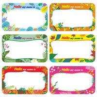300 Pcs Name Tag Label Sticker in 6 Designs with Perforated Line for School Office Home (3.5"x2.2" Each)