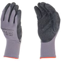 AmazonBasics Latex Coated Work Gloves, Nylon Liner Fiber, Grey, Size 9, L, 12-Pair