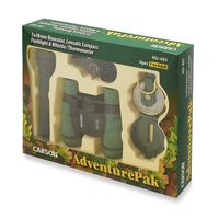 Carson AdventurePak Containing 30mm Kids Field Binoculars, Lensatic Compass, Flashlight and Signal Whistle with a Built-in Thermometer (HU-401)
