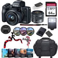 Canon EOS M50 Mirrorless Digital Camera w/EF-M 15-45mm f/3.5-6.3 is STM Lens & 64GB SD Card Bundle(Black)