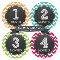 Months In Motion Monthly Baby Milestone Stickers for Girl - Onesie Month Sticker - Infant Photo Prop for First Year - Shower Gift - Newborn Keepsakes- Chevron (Style 068)