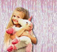 White Rainbow Iridescent Foil Fringe Metallic Curtains 3 x 8 Feet Tinsel Laser Pack of 4 Photo Booth Prop Backdrop Decoration for Unicorn Baby Shower Birthday Party