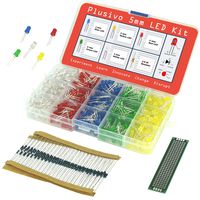 5mm Diffused LED Diode Assortment Kit - Pack of Assorted Color LEDs and Resistors (600 pcs) - Red, Green, Yellow, Blue and White Light Emiting Diode Indicator Lights from Plusivo