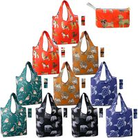 Reusable Shopping Bags Foldable Grocery Totes 10 Pack with Zipper Carry Pouch Cute Animal Gift Bags XLarge Machine Washable Durable Reusable Bags for Groceries Dog Elephant Turtle Bird Hedgehog