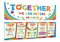 Chillake Inspirational Motivational Classroom Banner Decorations, 2 Pack Educational Classroom Decor Banners and Wall Decor for Teacher Students, Together We are Better 13x39 Inches (Fabric)
