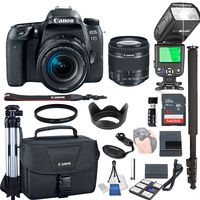 Canon EOS 77D with 18-55mm f/4-5.6 is STM + 32GB Memory + Camera Bag + TTL Speed Light + Pro Filters,(23pc Bundle)