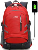 Backpack Bookbag for School College Student Sturdy Travel Business Laptop Compartment with USB Charging Port Luggage Chest Straps Night Light Reflective (Red Color)