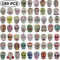 Sugar Skull Stickers Pack, Laptop Skull Decals for Dia De Los Muertos, Mexican Day of Dead Sticker for Water Bottle, Luggage, Bike, Computer, Skateboard Vinyl Decal Pack, 60 Styles (180 Pieces)