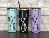 22 oz Nurse's Personalized Stainless Steel Tumbler with Custom Stethoscope Vinyl Decal by Avito - Includes Straw and Lid - Nurse RN - Nurse Gift