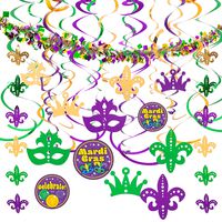 JOYIN Assorted Mardi Gras-themed 24 Hanging Swirls and Strings with Garland Party Decorations Supplies