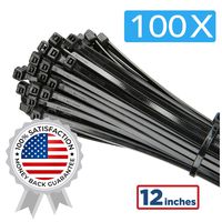 100 Pack of Black Cable Ties - 12" x 0.19" - Premium Nylon Zip Ties - Heavy Duty UV and Heat Resistant Tie Wraps