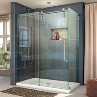 DreamLine Enigma-Z 34 1/2 in. D x 60 3/8 in. W x 76 in. H Fully Frameless Sliding Shower Enclosure in Brushed Stainless Steel, SHEN-6234600-07
