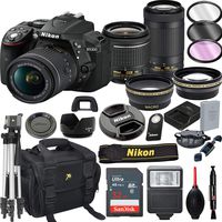 Nikon D5300 DSLR Camera with 18-55mm VR and 70-300mm VR Lenses + 32GB Card, Tripod, Flash, and More (21pc Bundle)