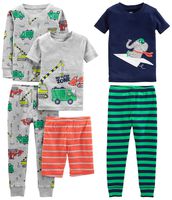 Simple Joys by Carter's Boys' Toddler 6-Piece Snug Fit Cotton Pajama Set, Transportation/Elephant/Stripes, 4T