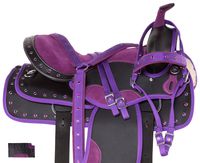 Acerugs Beautiful Western Pleasure Trail Barrel Racing Show Horse Saddle Free TACK Set PAD Silver Crystals (Purple, 16)