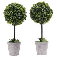 MyGift Artificial Boxwood Topiary Tree in Modern Gray Pulp Planter, Set of 2