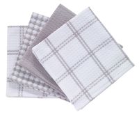 T-fal Textiles Cotton Flat Waffle Dish Cloth, Highly Absorbent, Machine Washable, 12" x 13", Gray, 4-Pack