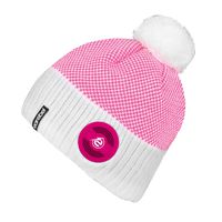 Earebel Lifestyle Stained 'Maranon' White-Pink Beanie with Built-in Wireless Black Studio-Quality Headphones