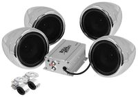 BOSS Audio Systems MC450 Chrome 1000 Watt Motorcycle ATV Sound System with 2 Pairs of 3 Inch Weather Proof Speakers, Aux Input and Volume Control
