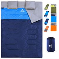oaskys Camping Sleeping Bag - 3 Season Warm & Cool Weather - Summer, Spring, Fall, Lightweight, Waterproof for Adults & Kids - Camping Gear Equipment, Traveling, and Outdoors (Double Navy Blue)
