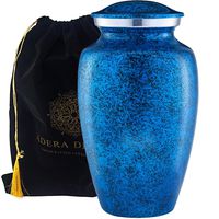 Adera Dreams Adult Cremation Urn for Human Ashes - Blue Forest Large Funeral Urn with Velvet Pouch - Full Size Burial Urn for Cremains