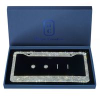 1 Pack Luxury Handcrafted Bling White Rhinestone Premium Stainless Steel License Plate Frame with Gift Box | 1000+ pcs Finest 14 Facets SS20 Clear White Rhinestone Crystal | Anti-Theft Screw Cap