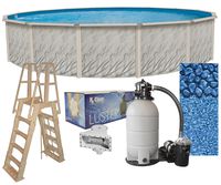 Meadows 15-Foot-by-52-Inch Round Above-Ground Swimming Pool Complete Bundle Kit | Boulder Swirl Pattern Overlap Liner | A-Frame Ladder System | Filter Tank | 1 HP Pump | Wide-Mouth Skimmer