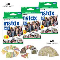 Fujifilm Instax Wide Instant Film and Frame Stickers - 60 Wide Format Photo Sheets, ISO800, Glossy Finish - 60 Bonus Fun Picture Stickers - for Instax 210, 200, 100, 300