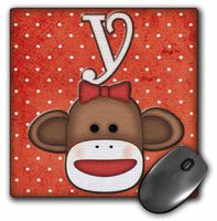 3dRose LLC 8 x 8 x 0.25 Inches Mouse Pad, Cute Sock Monkey Girl Initial Letter Y (mp_102828_1)