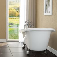 Luxury 60 inch Clawfoot Tub with Vintage Slipper Tub Design in White, includes Brushed Nickel Ball and Claw Feet and Drain, from The Brookdale Collection