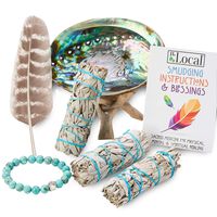 JL Local 3 White Sage Smudge Sticks Smudge Kit | Abalone Shell, Stand Feather, Instructions & Turquoise Bracelet - Smudging Kit White Sage Incense Sticks for Cleansing