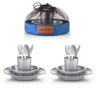 Wealers Unique Complete Messware Kit Polished Stainless Steel Dishes Set| Tableware| Dinnerware| Camping| Buffet| Includes - Cups | Plates| Bowls| Cutlery| Comes in Mesh Bags (2 Person Set)