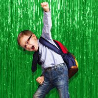 Green Fringe Curtain 3 x 8 Feet Tinsel Foil Door Decorations 1 Pack Tinsel Party Supplies for Mardi Gras Masquerade Ball Birthday Wedding Engagement Baby Bridal Shower Retirement Photobooth Backdrop