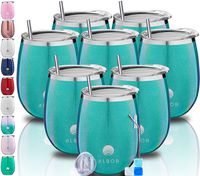 ALBOR Triple Insulated Wine Tumbler with Lid Stainless Steel 12 Oz Tumbler Glitter Emerald (8 Pack)