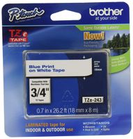 Brother Genuine P-Touch TZE-243 Tape, 3/4" (0.7 mm) Standard Laminated P-Touch Tape, Blue on White, Laminated for Indoor or Outdoor Use, Water-Resistant, 26.2 ft (8 m), Single-Pack