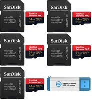 64GB SanDisk Micro SDXC Extreme Pro Memory Card (Five Pack) Works with DJI Mavic 2, Pro, Zoom, Air, Spark, Phantom 4, Quadcopter 4K UHD Video Drone Plus (1) Everything But Stromboli 3.0 TF Card Reader
