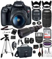 Canon EOS Rebel T7 Digital SLR Camera with EF-S 18-55mm IS II (2727C00 USA), Canon EF 75-300mm Lens and 500mm PRESET Lens with T-Mount Adapter and 22PC Professional Bundle