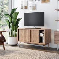 Nathan James Modern Mid-Century TV Stand, Media Console or Entertainment Cabinet with Sliding Doors, Reclaimed Oak/Matte Black