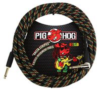 Pig Hog PCH20RAR Right-Angle" to 1/4" Rasta Stripes Guitar Instrument Cable, 20 Feet