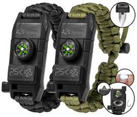 PSK Paracord Bracelet 8-in-1 Personal Survival Kit Urban & Outdoors Survival Knife, Fire Starter, Glass Breaker, Survival Whistle, Signal Mirror, Fishing Hook & String, Compass (Black / Green)